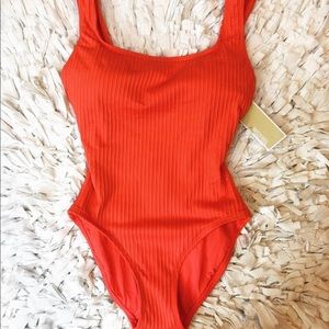 Michael Kors Square Neck Coral One Piece Bathing Suit